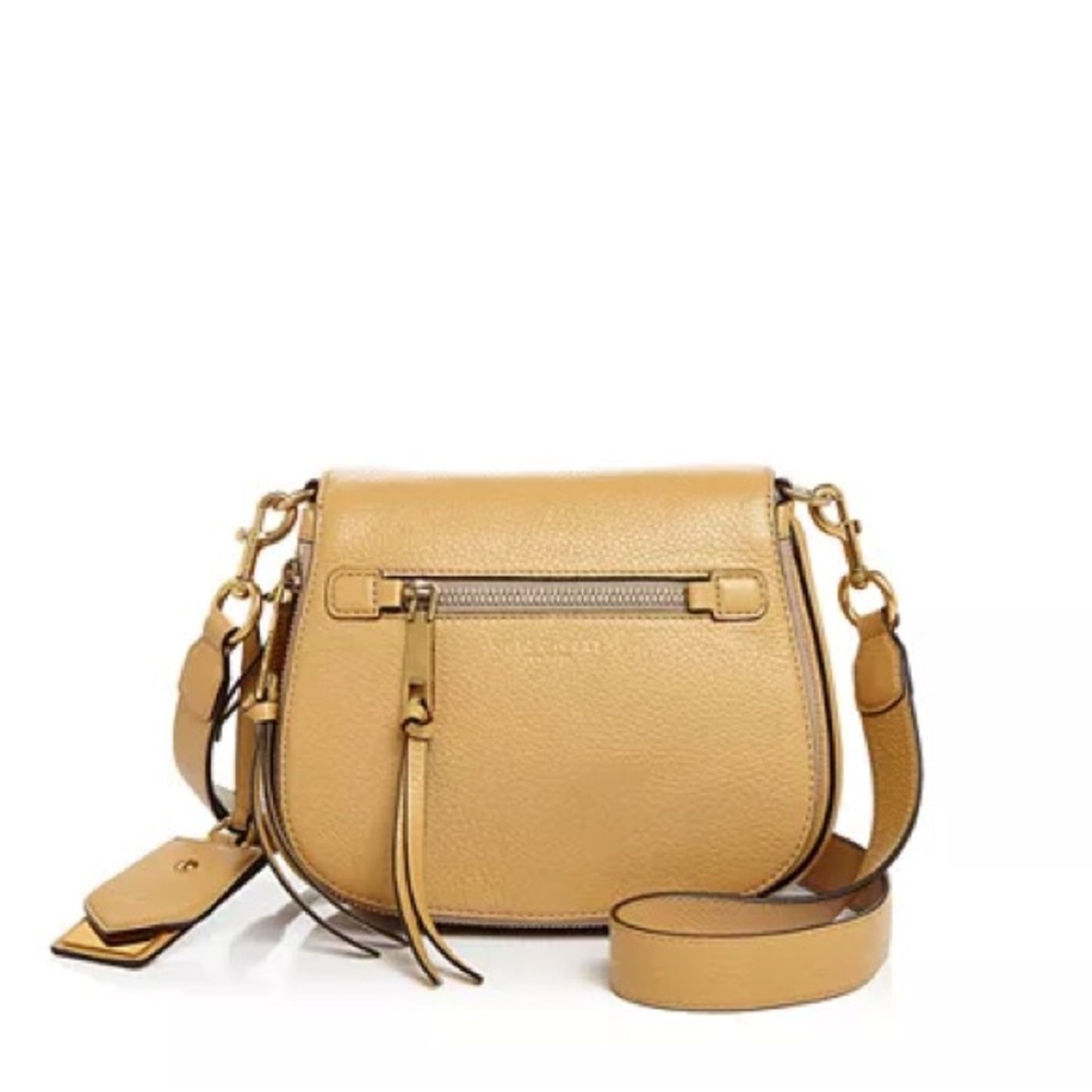 Marc Jacobs Recruit Nomad small leather saddle bag in a tan/mink color